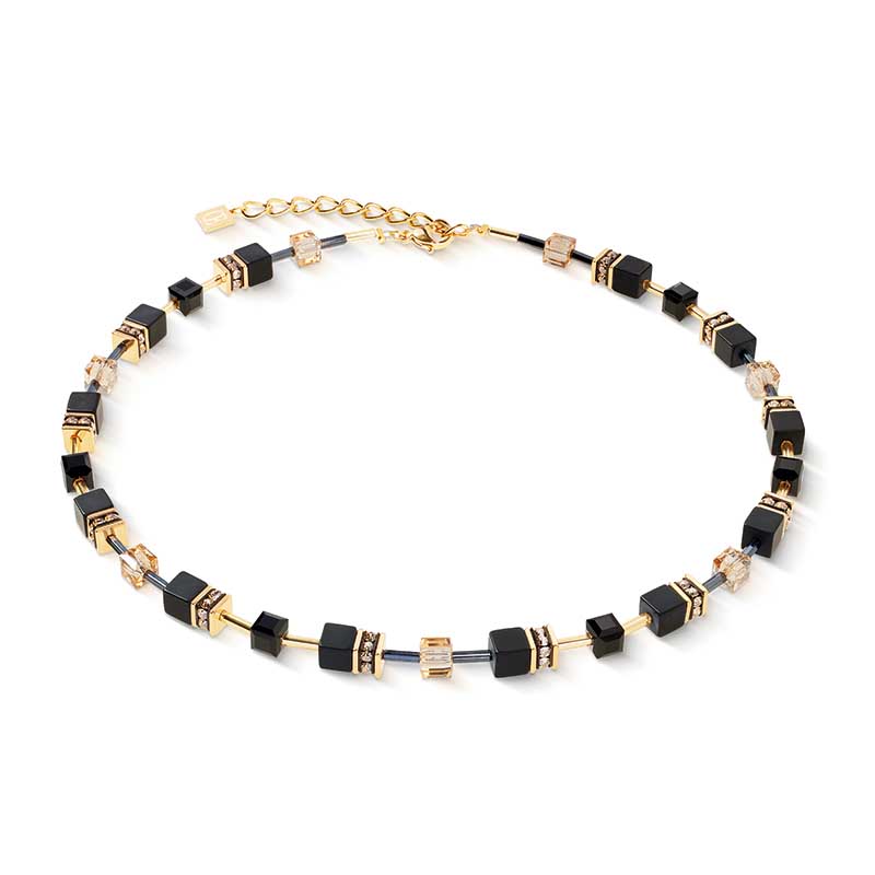 Coeur de Lion GeoCube® Natural Onyx & Gold Necklace